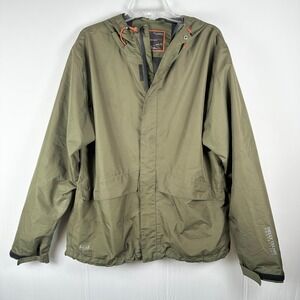 Helly Hansen Workwear Jacket Mens Large Olive Green Rain Coat Hooded Outdoors‎